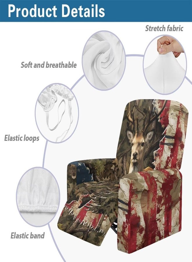 Talayituse Deer Camo American Flag Pattern Recliner Chair Cover Nonslip Recliner Cover Washable Recliner Slipcovers Fitted Standard Large Power Lift Recliner with Side Pocket - Image 4
